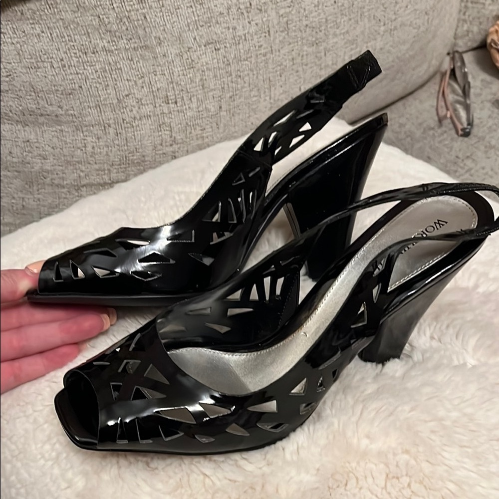 NEW Worthington Black Cutout Slingback Heels 9M